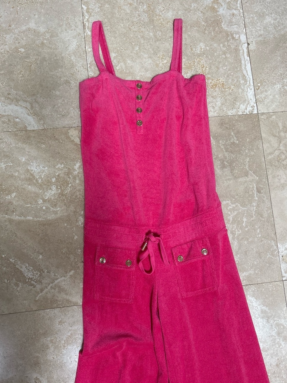 Juicy Couture Hot Pink Wide-Leg Terry Romper - Picture 2 of 5